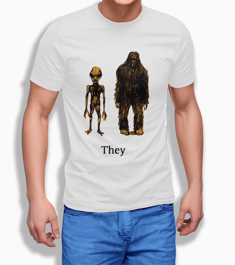 TMBGShop Cryptids They Alien Bigfoot On Sage Green T-Shirt