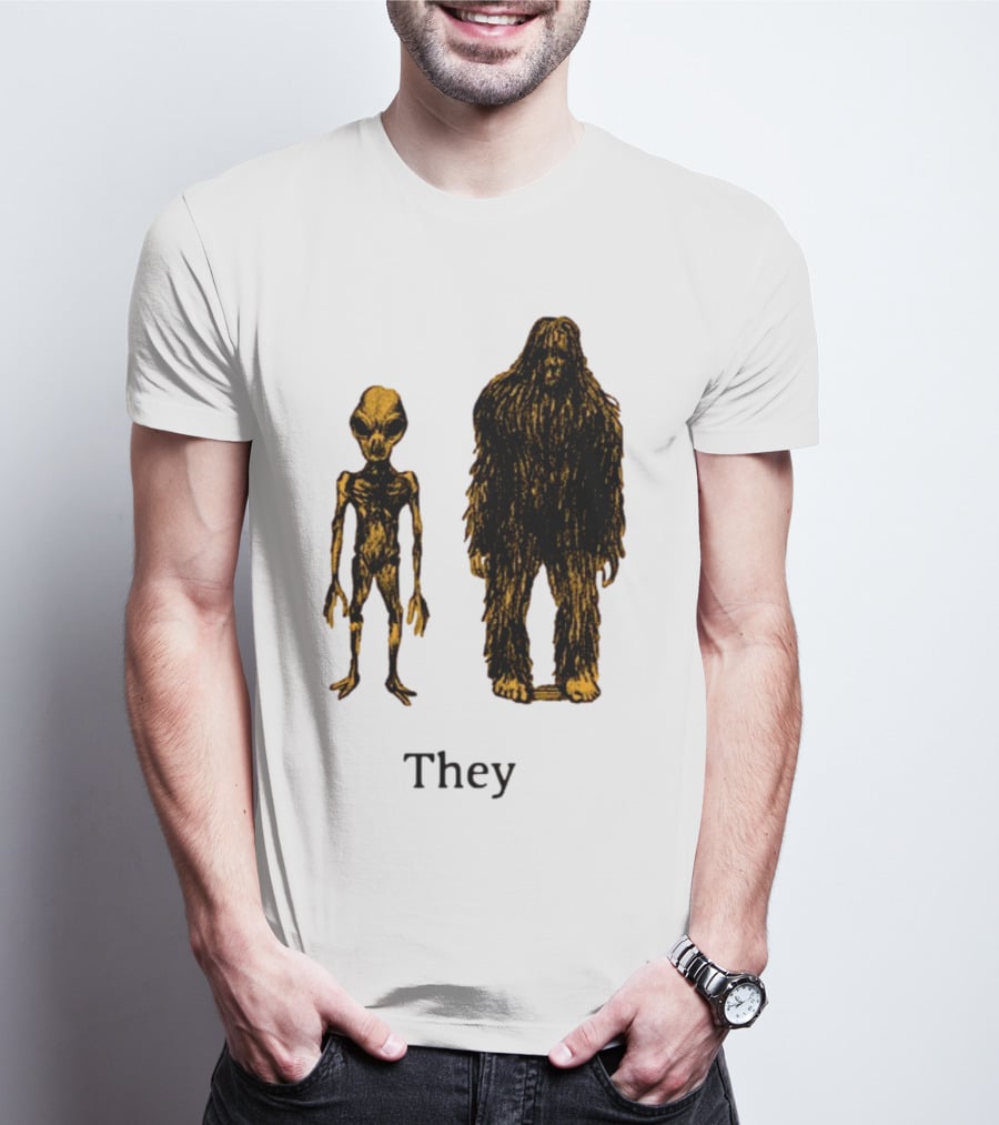 TMBGShop Cryptids They Alien Bigfoot On Sage Green T-Shirt