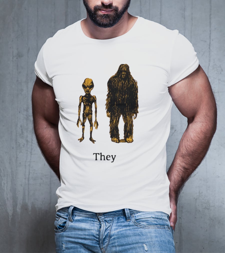 TMBGShop Cryptids They Alien Bigfoot On Sage Green T-Shirt