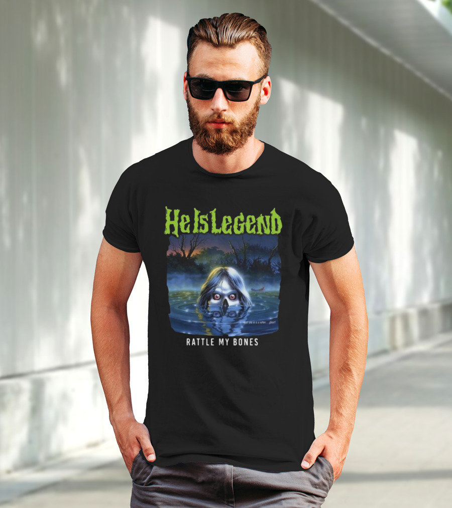 He Is Legend Rattle My Bones Eerie Forest Lake Ghostly Face T-Shirt