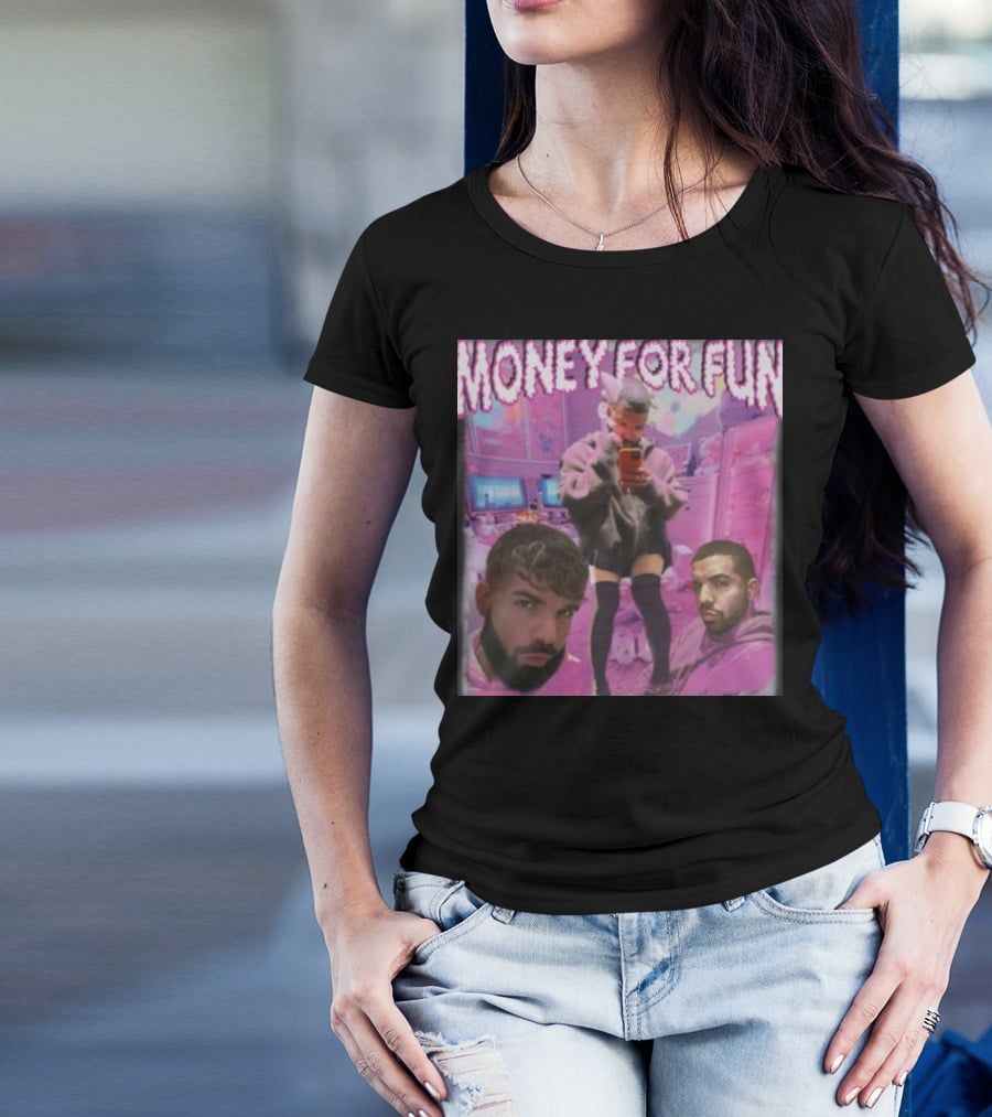 Money For Fun Funnyahhtees Pink Room Selfie Collage T-Shirt