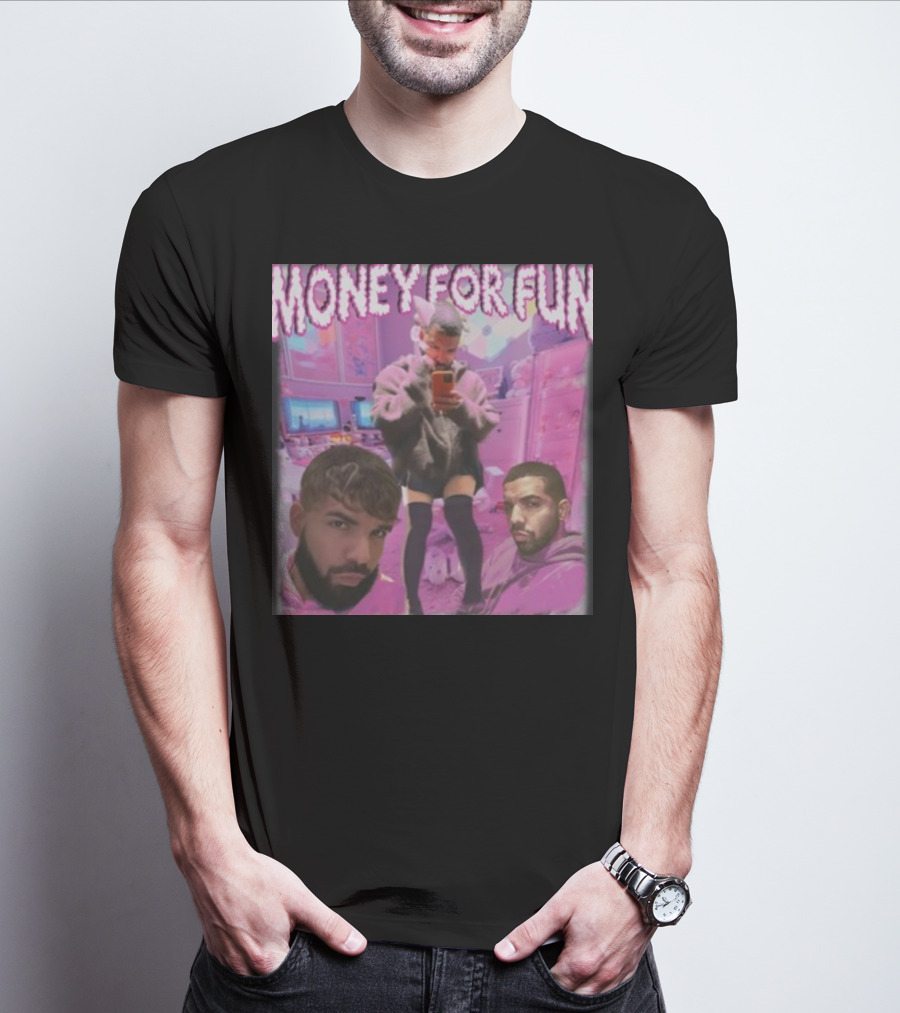 Money For Fun Funnyahhtees Pink Room Selfie Collage T-Shirt