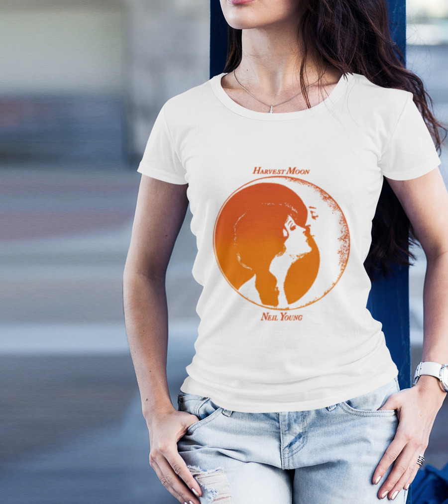 Harvest Moon Neil Young Orange Silhouette Circle T-Shirt