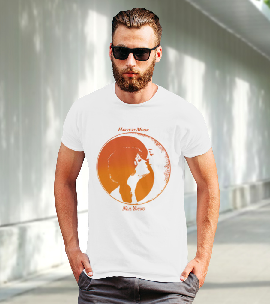 Harvest Moon Neil Young Orange Silhouette Circle T-Shirt