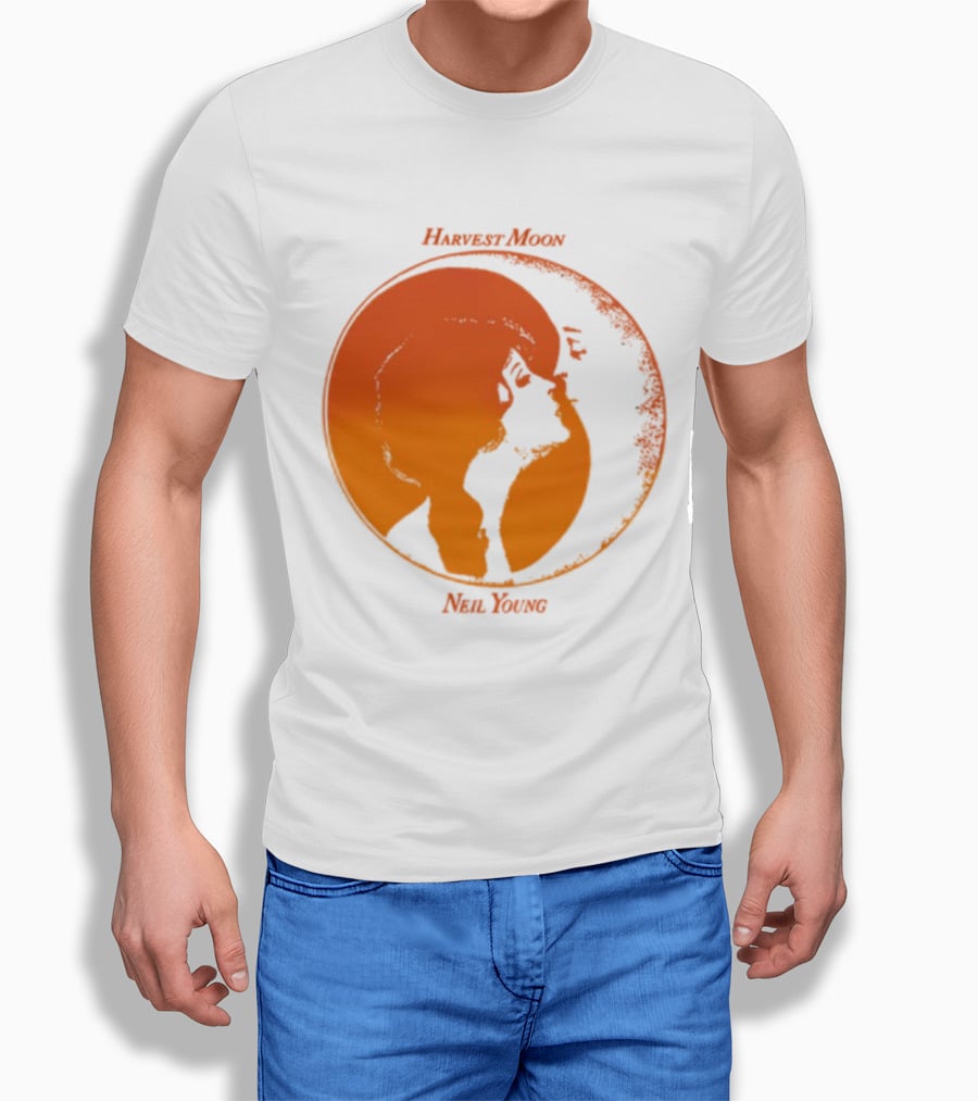 Harvest Moon Neil Young Orange Silhouette Circle T-Shirt