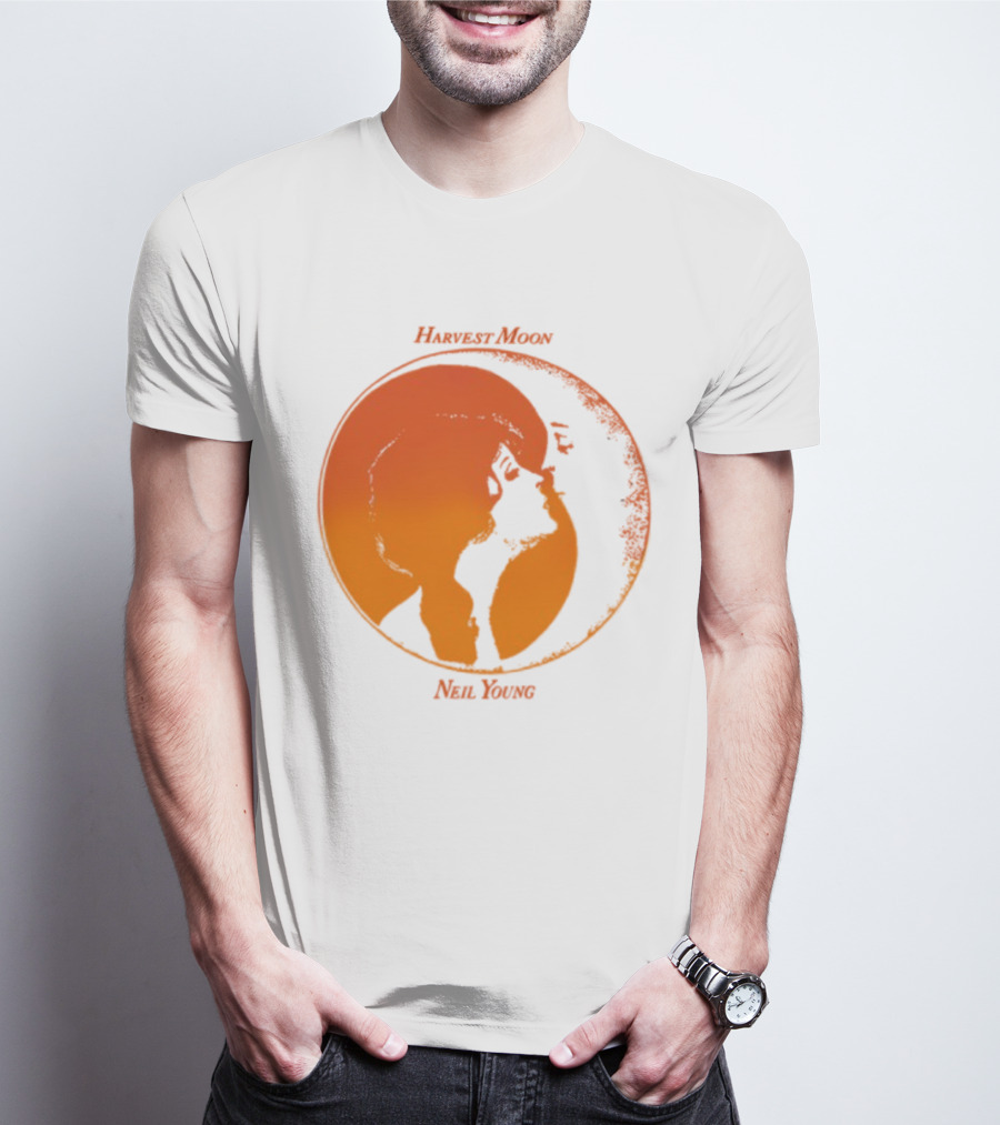 Harvest Moon Neil Young Orange Silhouette Circle T-Shirt
