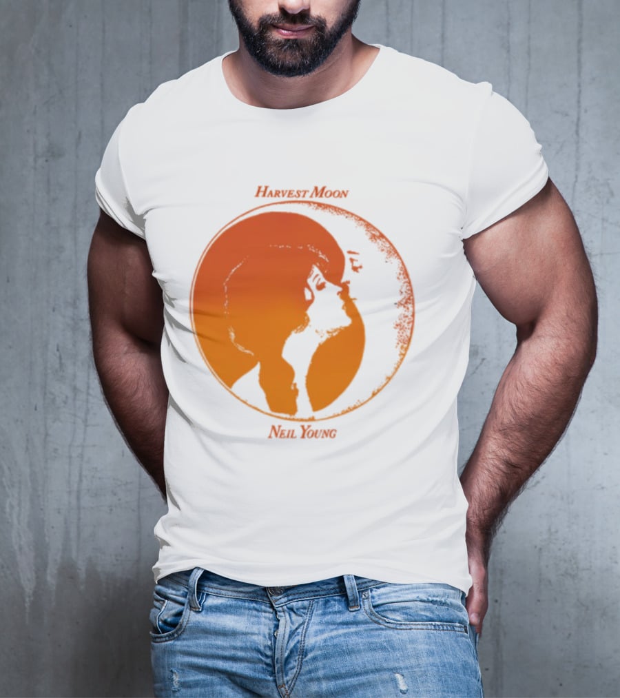 Harvest Moon Neil Young Orange Silhouette Circle T-Shirt
