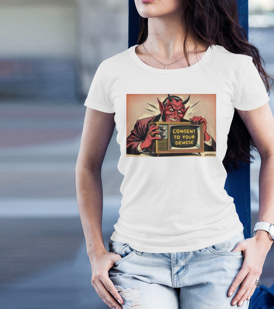 Forbiddenclothes Consent To Your Demise Devil Holding Vintage Television T-Shirt