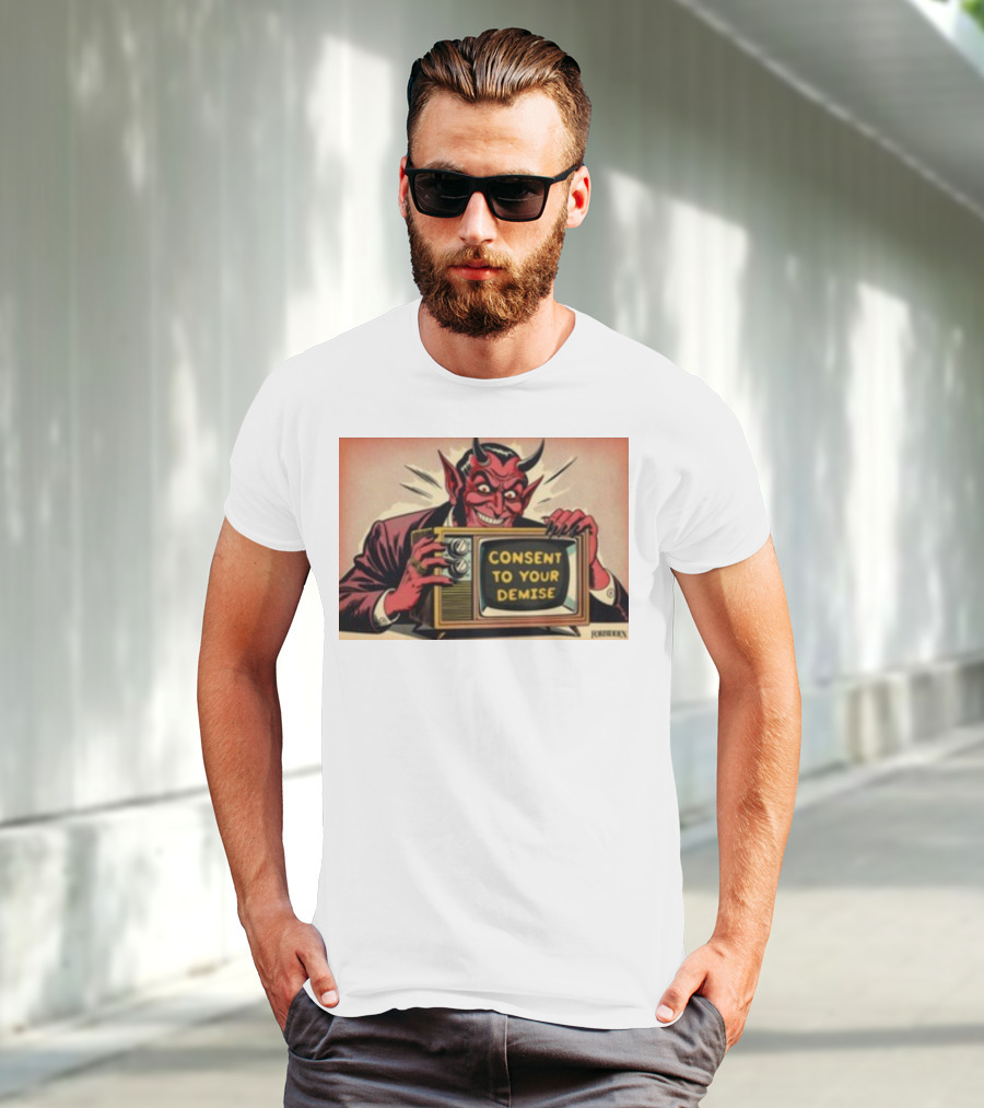 Forbiddenclothes Consent To Your Demise Devil Holding Vintage Television T-Shirt