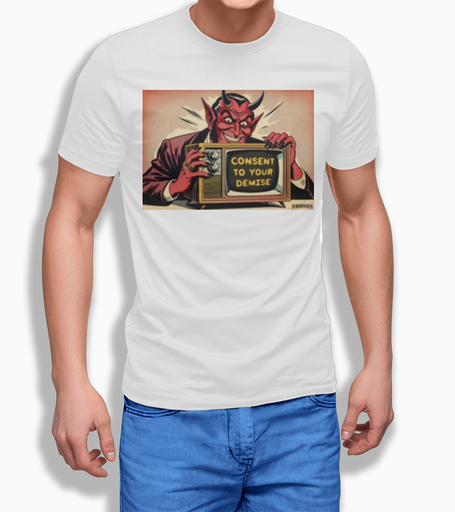 Forbiddenclothes Consent To Your Demise Devil Holding Vintage Television T-Shirt