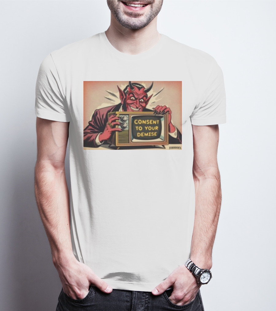 Forbiddenclothes Consent To Your Demise Devil Holding Vintage Television T-Shirt