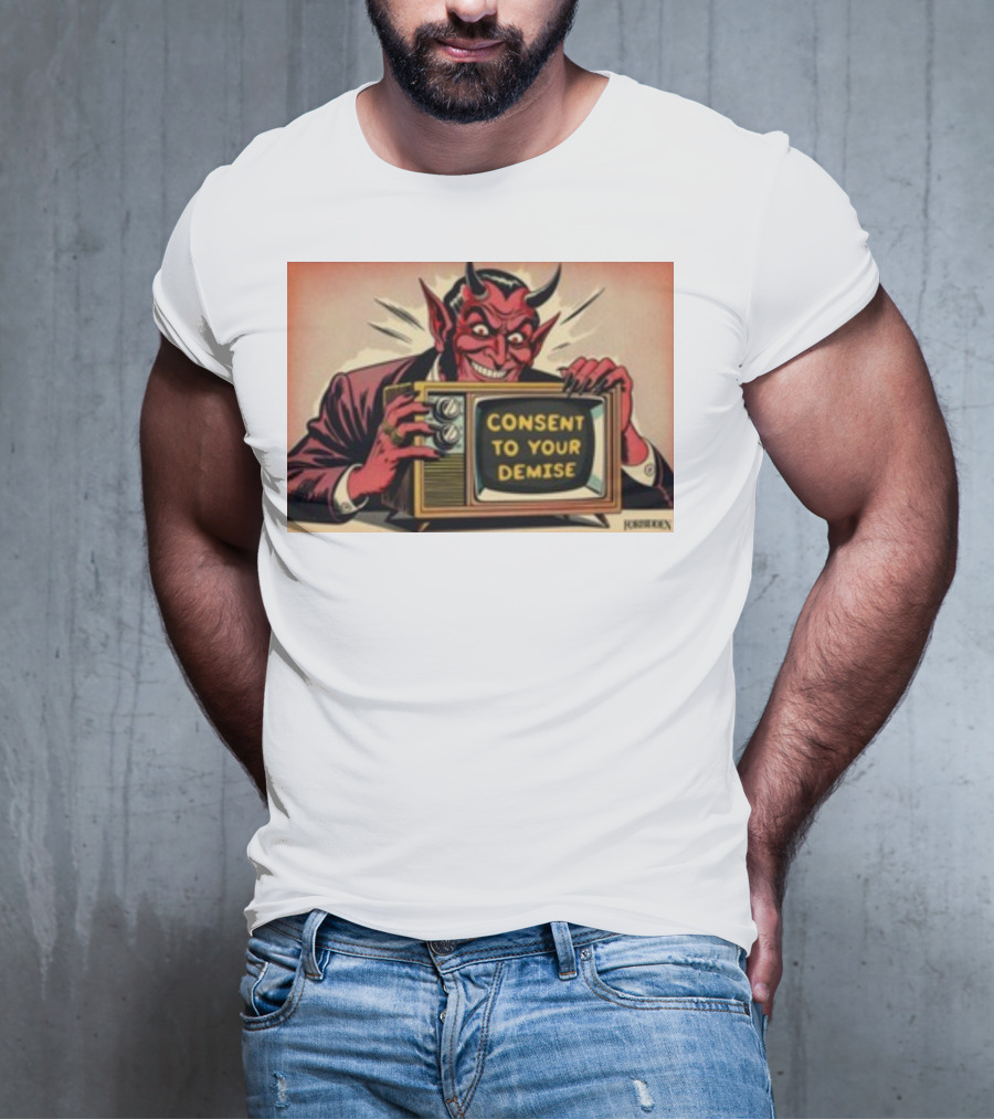 Forbiddenclothes Consent To Your Demise Devil Holding Vintage Television T-Shirt