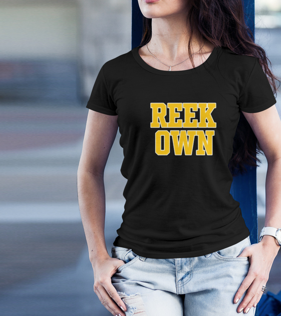 REEK OWN Bold Yellow Block Letters On Black Square T-Shirt