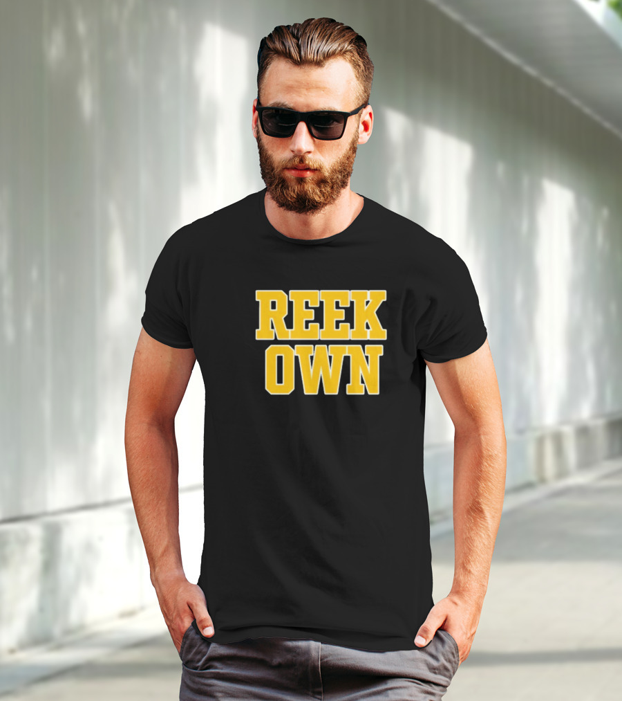 REEK OWN Bold Yellow Block Letters On Black Square T-Shirt