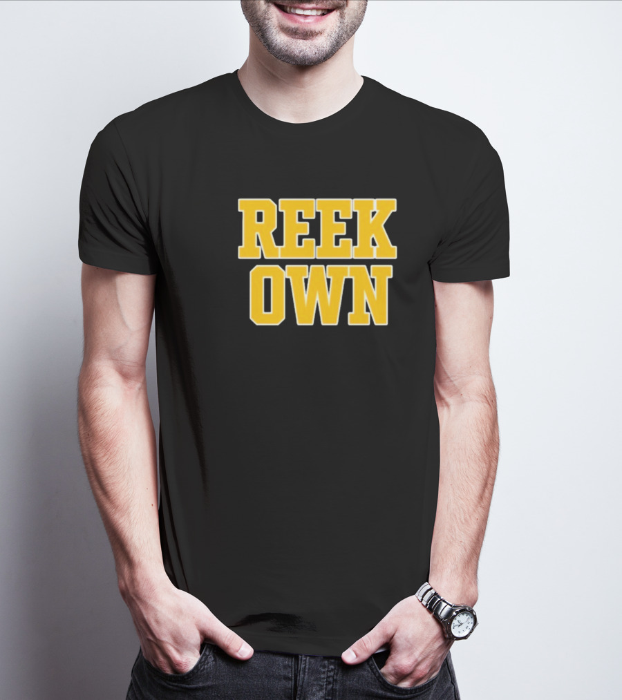 REEK OWN Bold Yellow Block Letters On Black Square T-Shirt