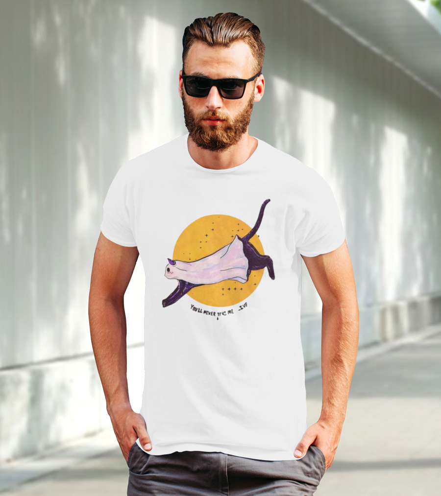 You’ll Never Take Me Alive Cat In Ghost Costume With Yellow Moon And Stars T-Shirt