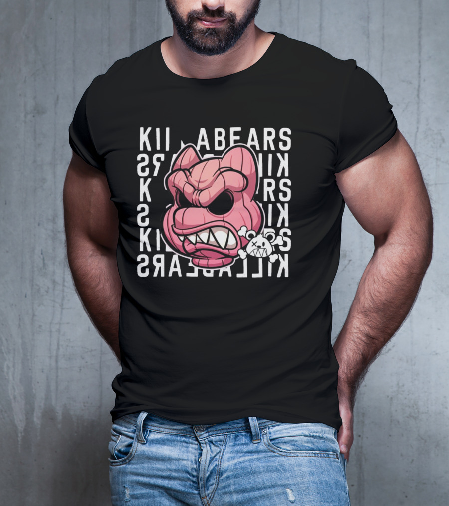 Killabears Angry Pink Bear With Skull And Bones T-Shirt
