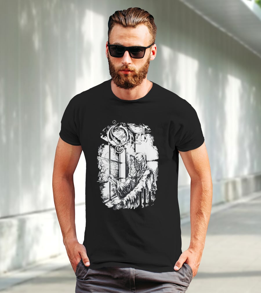 Opet Hooded Figure At Gothic Windowpane T-Shirt