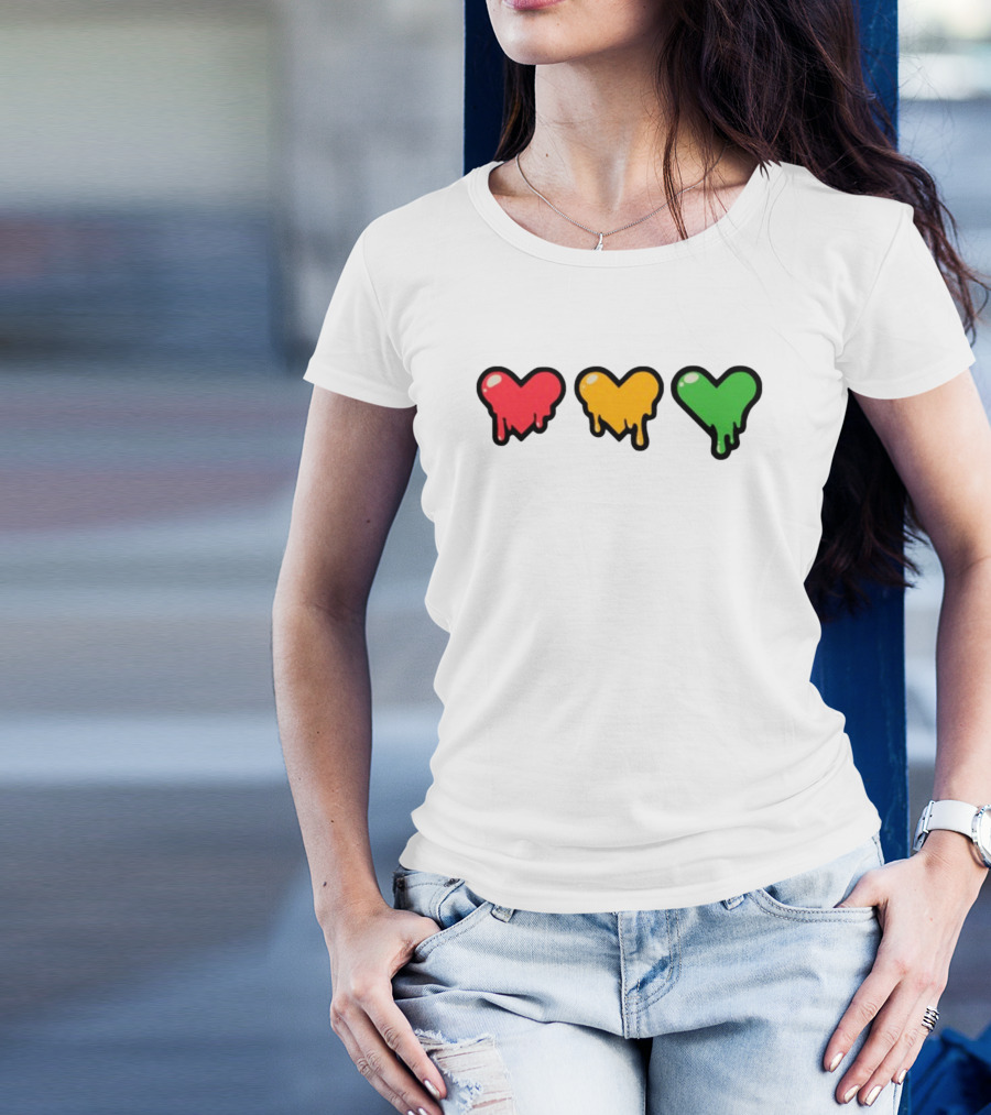 Top Lifeseries Heart Drip Red Yellow Green Hearts T-Shirt