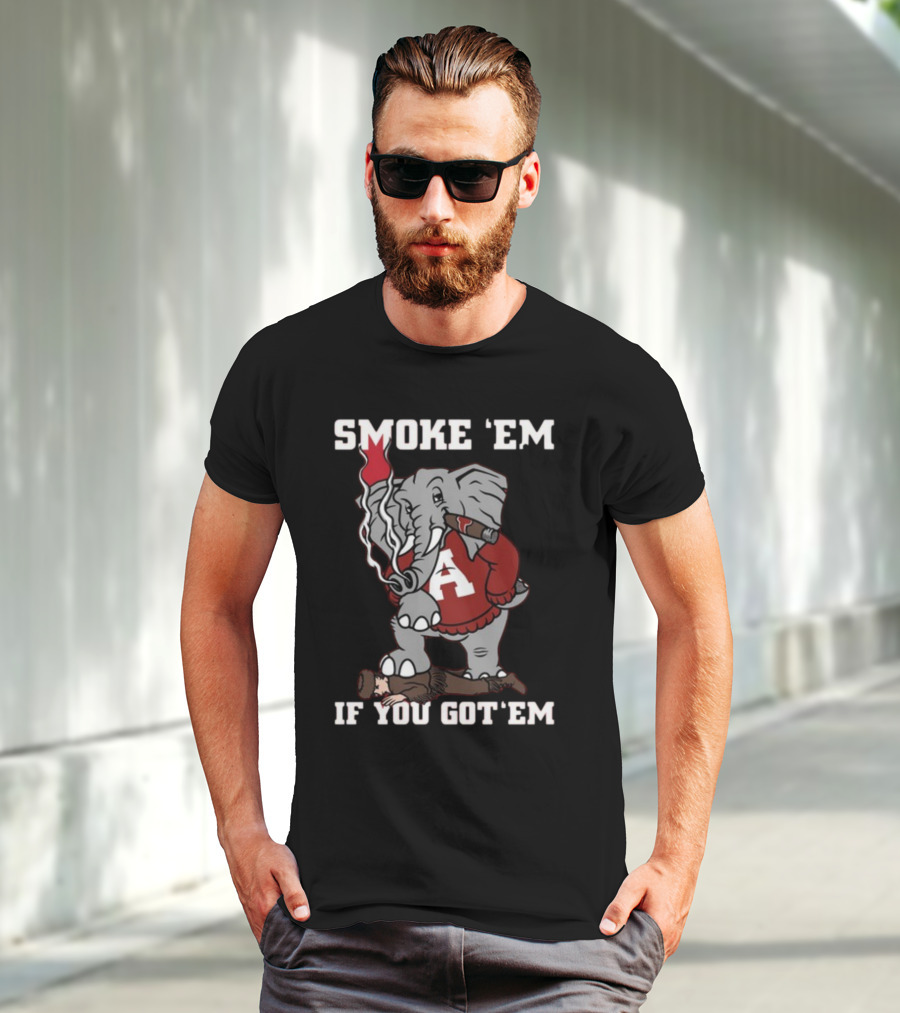 Smoke Em Alabama Elephant Graphic Red White Football T-Shirt