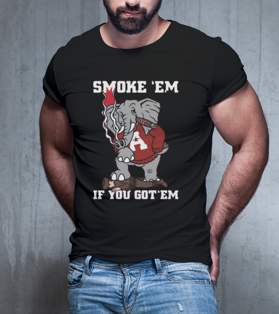 Smoke Em Alabama Elephant Graphic Red White Football T-Shirt