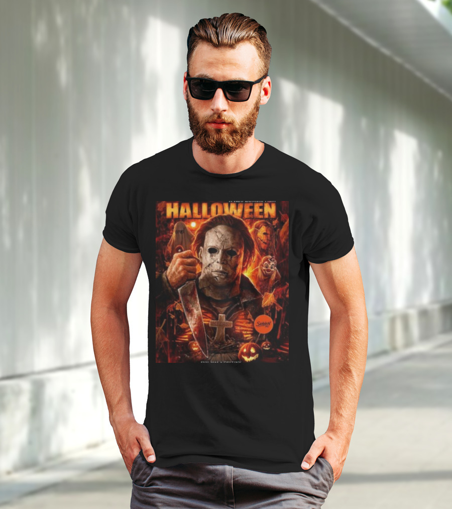 Rob Zombie's Halloween Evil Has A Destiny Michael Myers Mask Knife Horror Scene T-Shirt