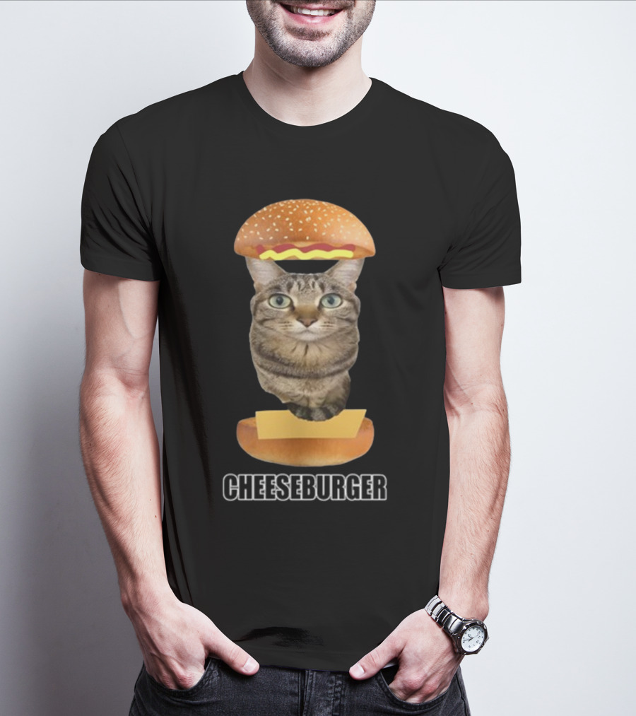 Goofyahhtees Cat Cheeseburger Humor T-Shirt