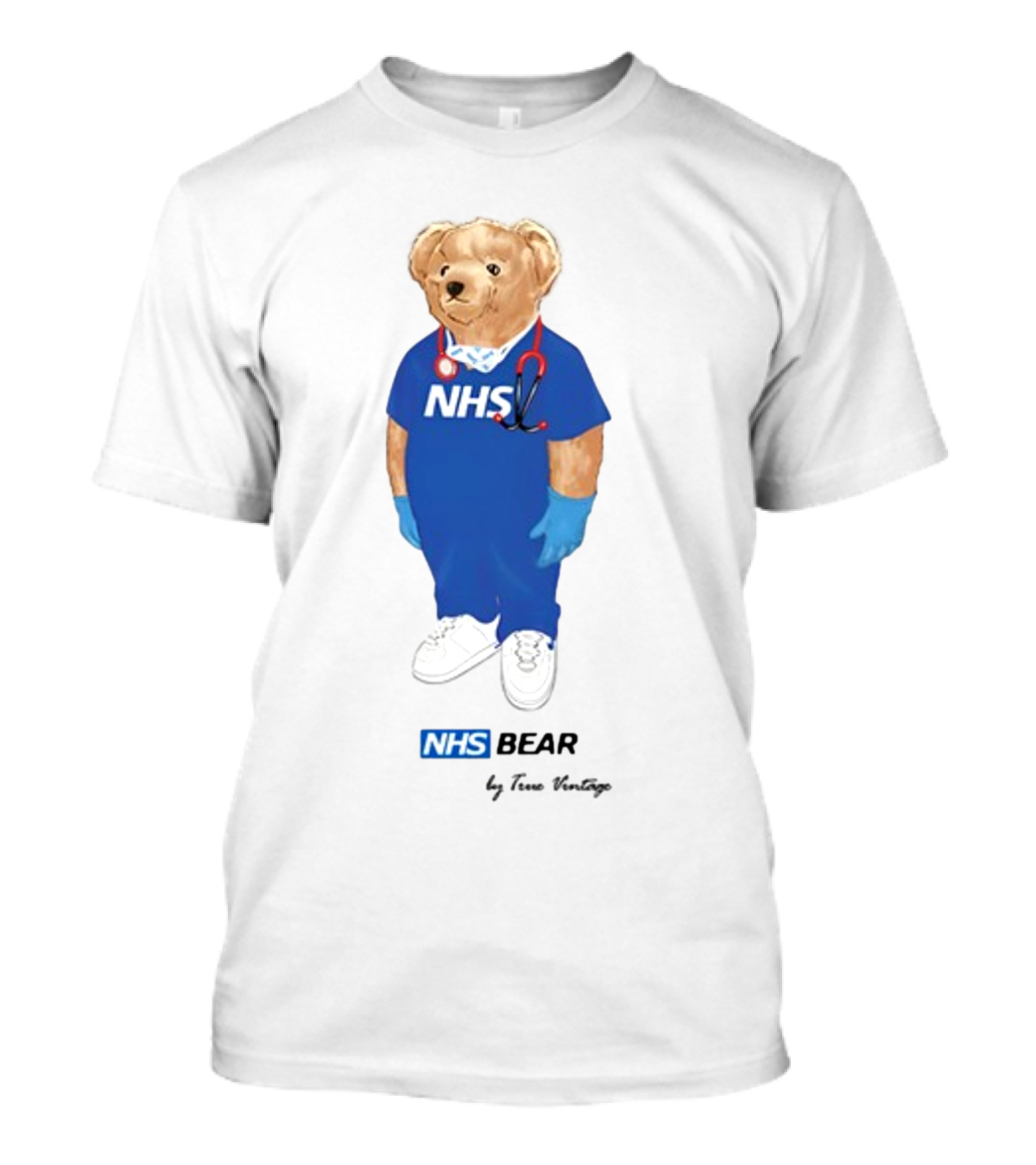NHS Bear Blue Scrubs With Stethoscope And Gloves T-Shirt