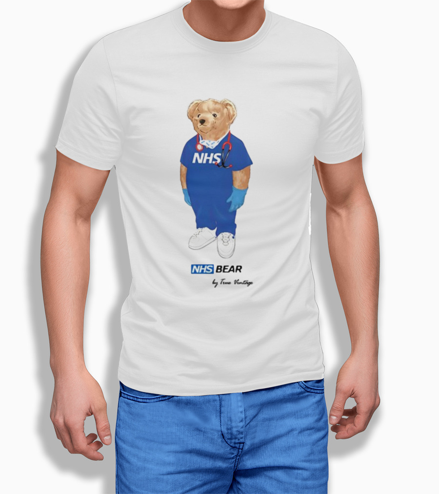 NHS Bear Blue Scrubs With Stethoscope And Gloves T-Shirt