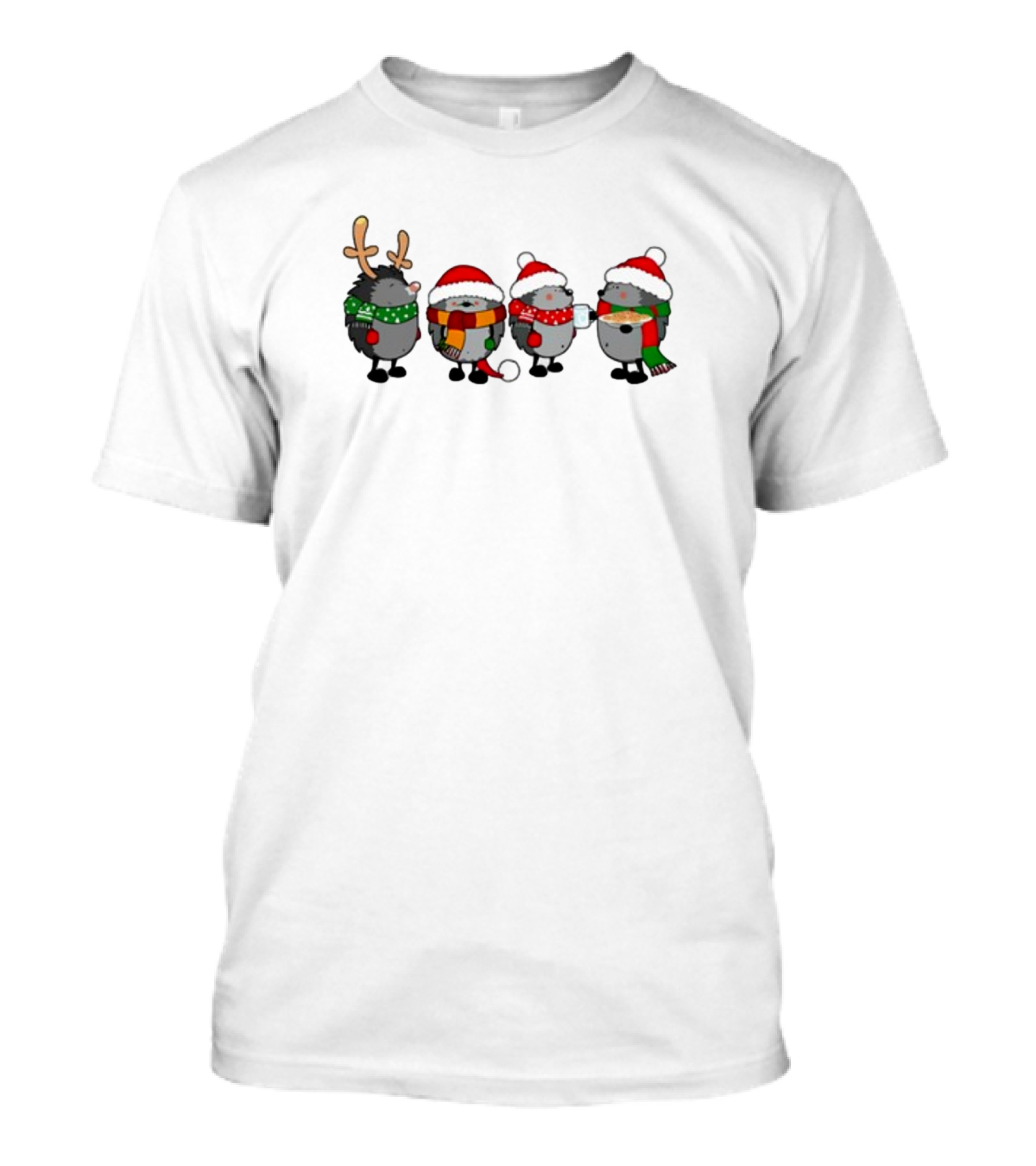 Merry Christmas With Hedgehogs In Festive Holiday Attire T-Shirt
