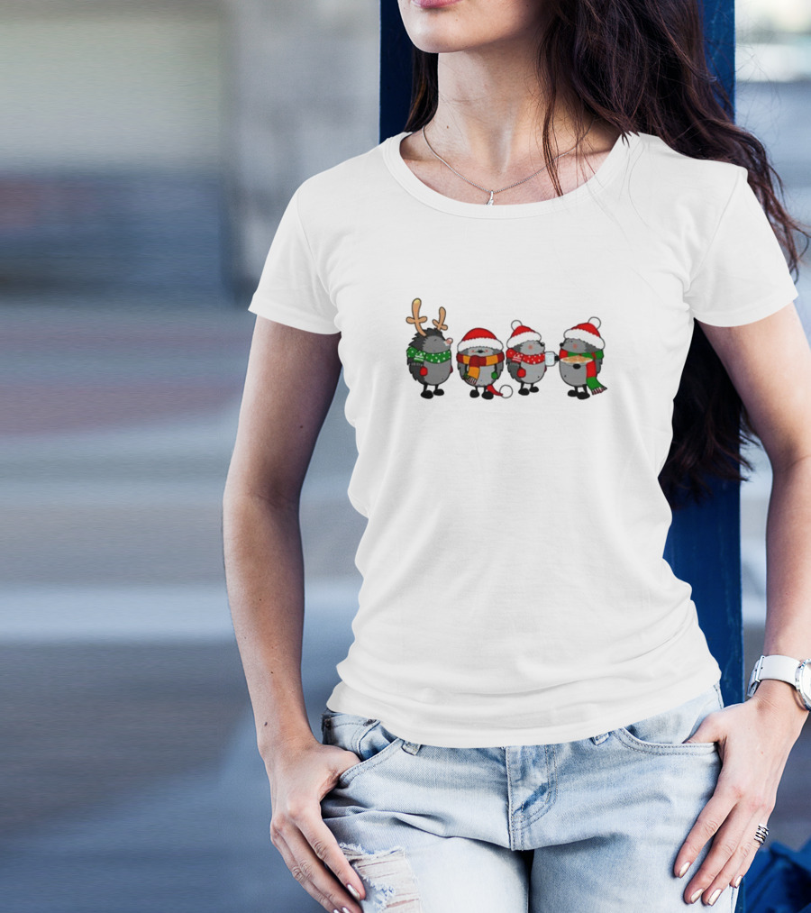 Merry Christmas With Hedgehogs In Festive Holiday Attire T-Shirt