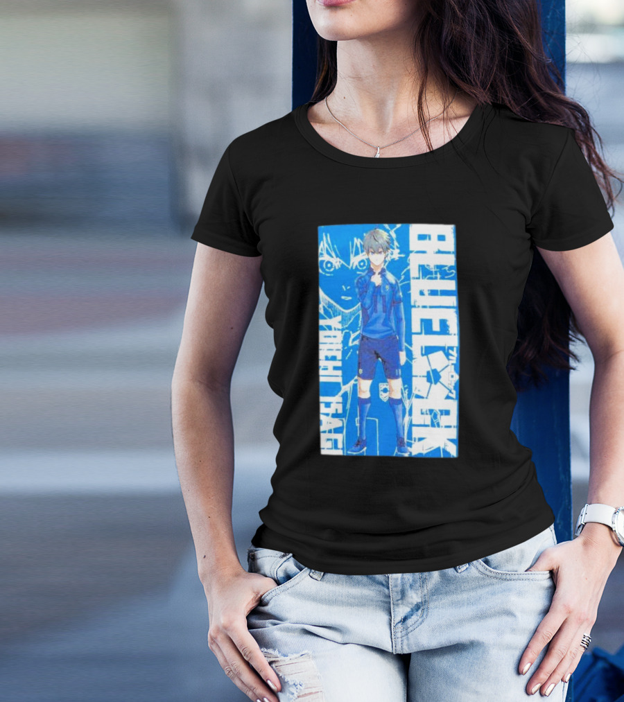Blue Lock Isagi Yoichi Anime Soccer Character Bold Blue T-Shirt