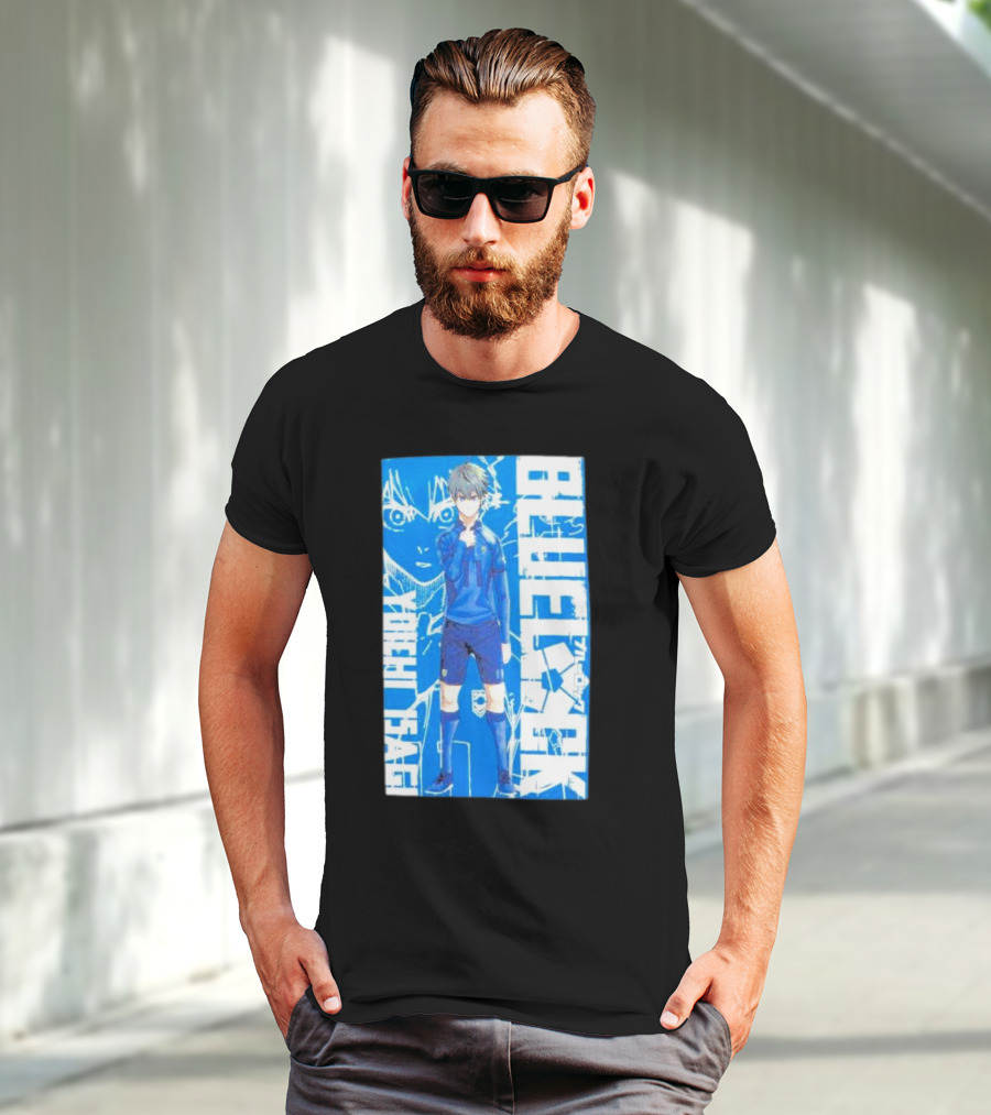 Blue Lock Isagi Yoichi Anime Soccer Character Bold Blue T-Shirt