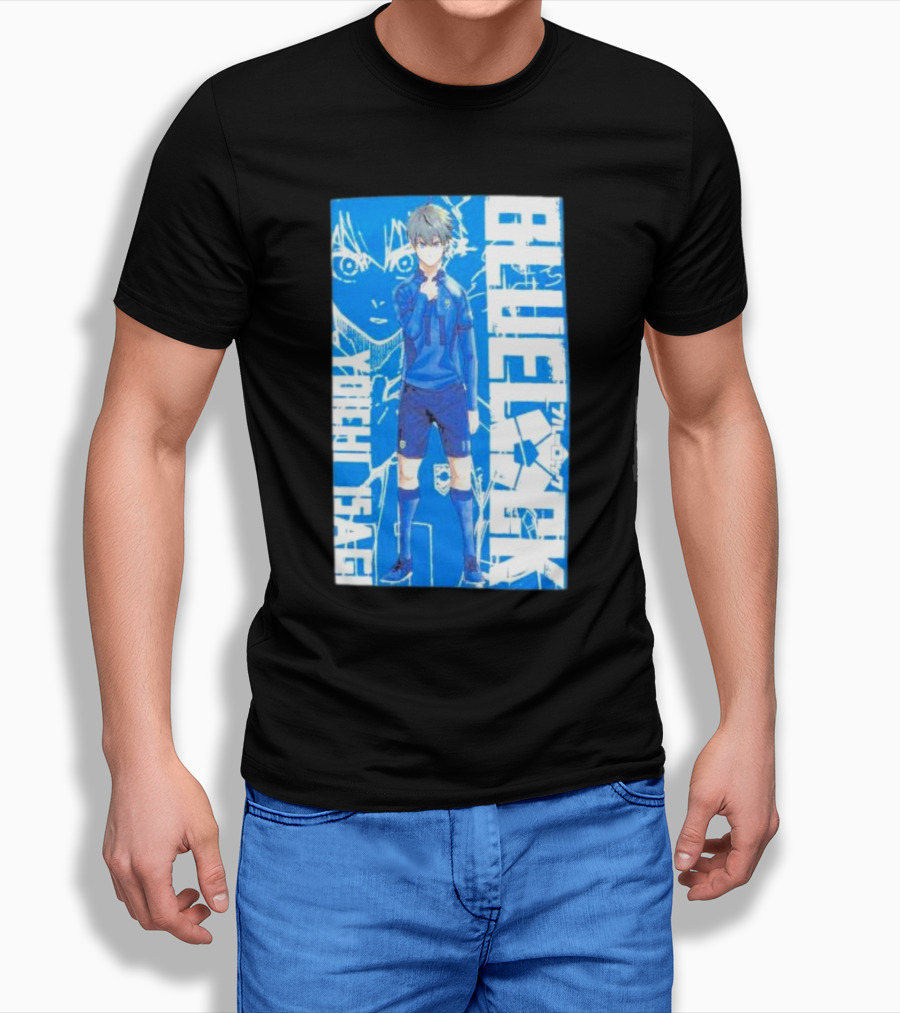 Blue Lock Isagi Yoichi Anime Soccer Character Bold Blue T-Shirt