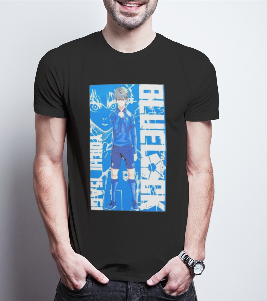 Blue Lock Isagi Yoichi Anime Soccer Character Bold Blue T-Shirt