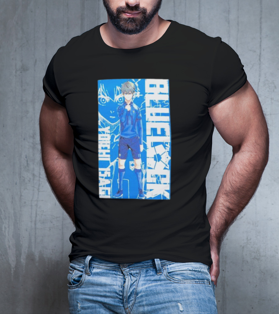 Blue Lock Isagi Yoichi Anime Soccer Character Bold Blue T-Shirt
