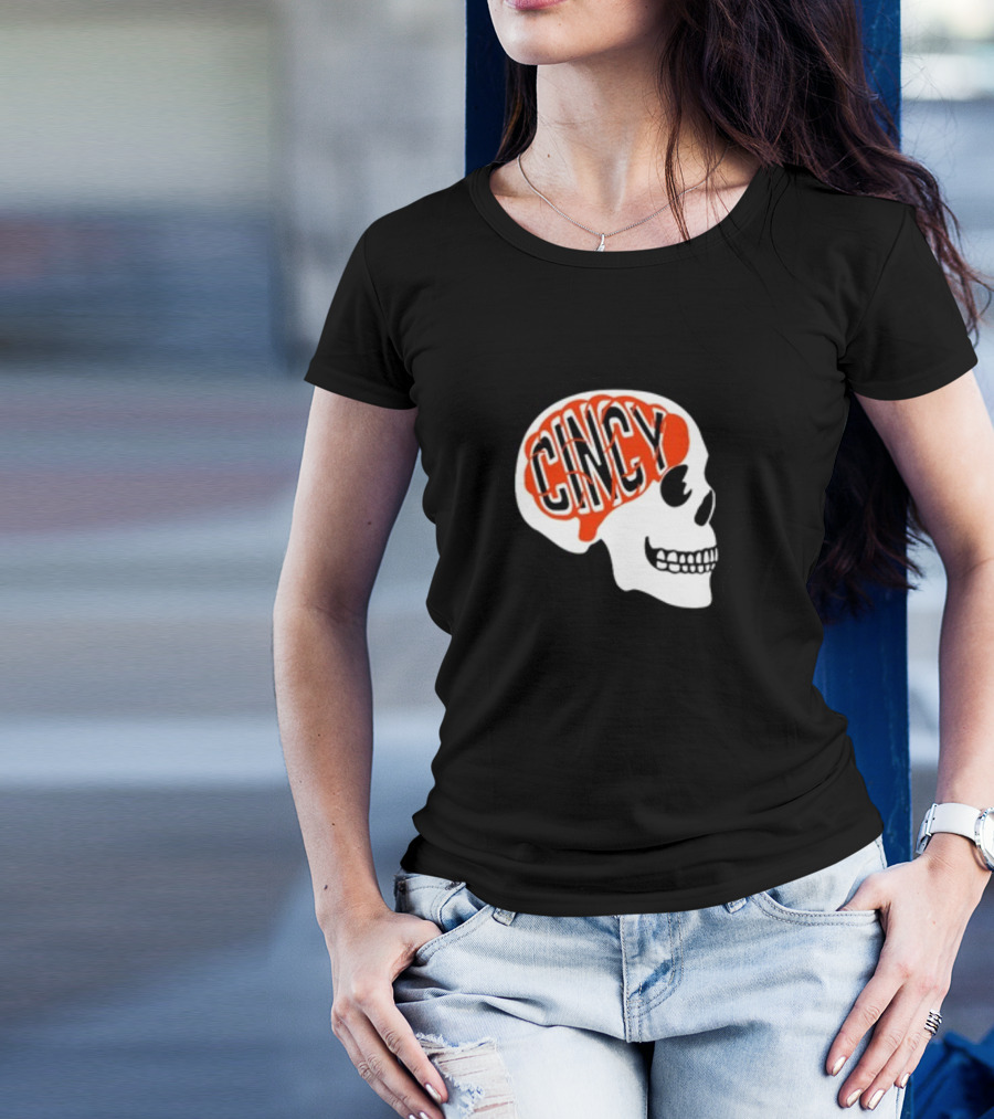 Cincy On The Brain Football Helmet Skull T-Shirt