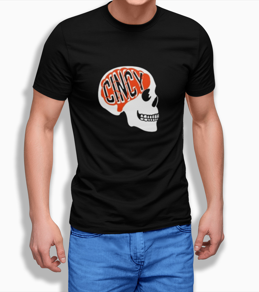 Cincy On The Brain Football Helmet Skull T-Shirt