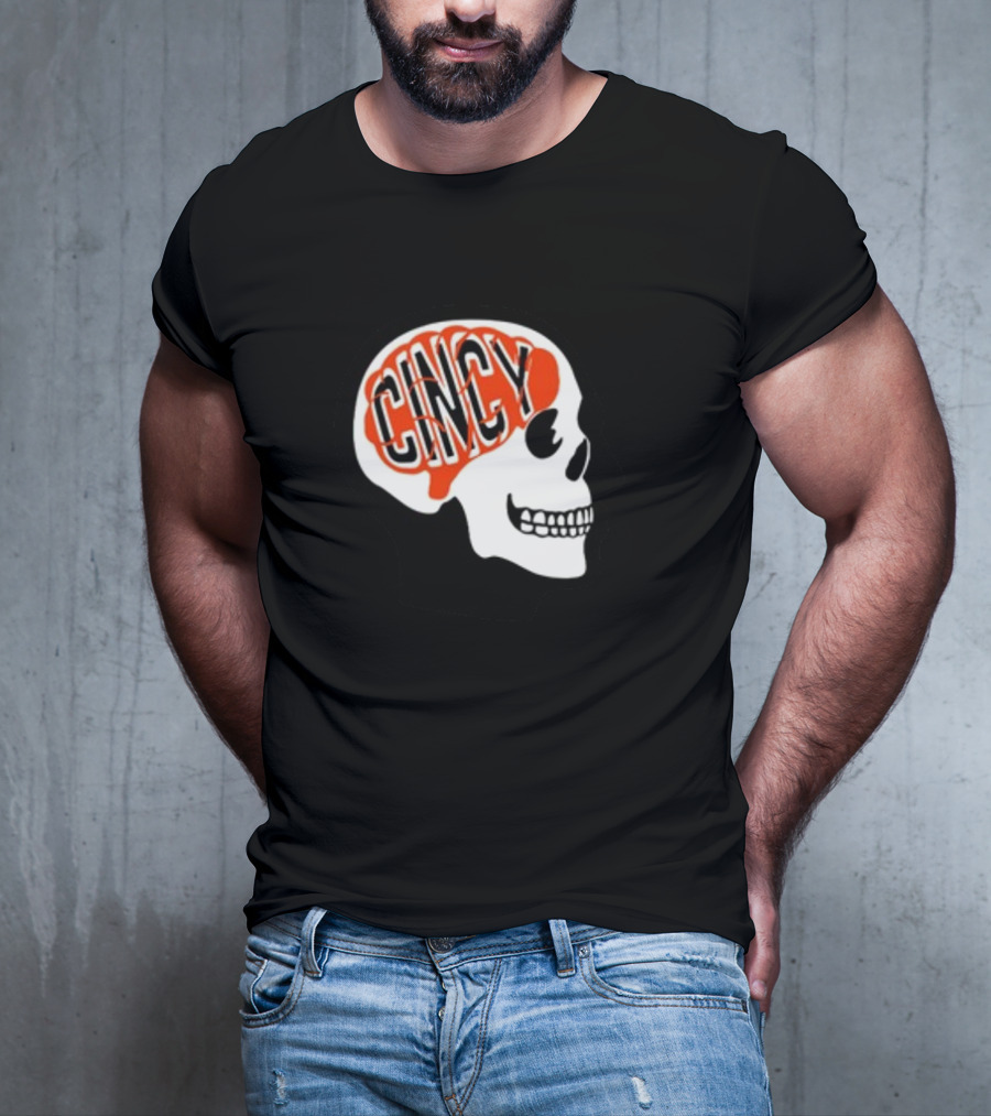 Cincy On The Brain Football Helmet Skull T-Shirt
