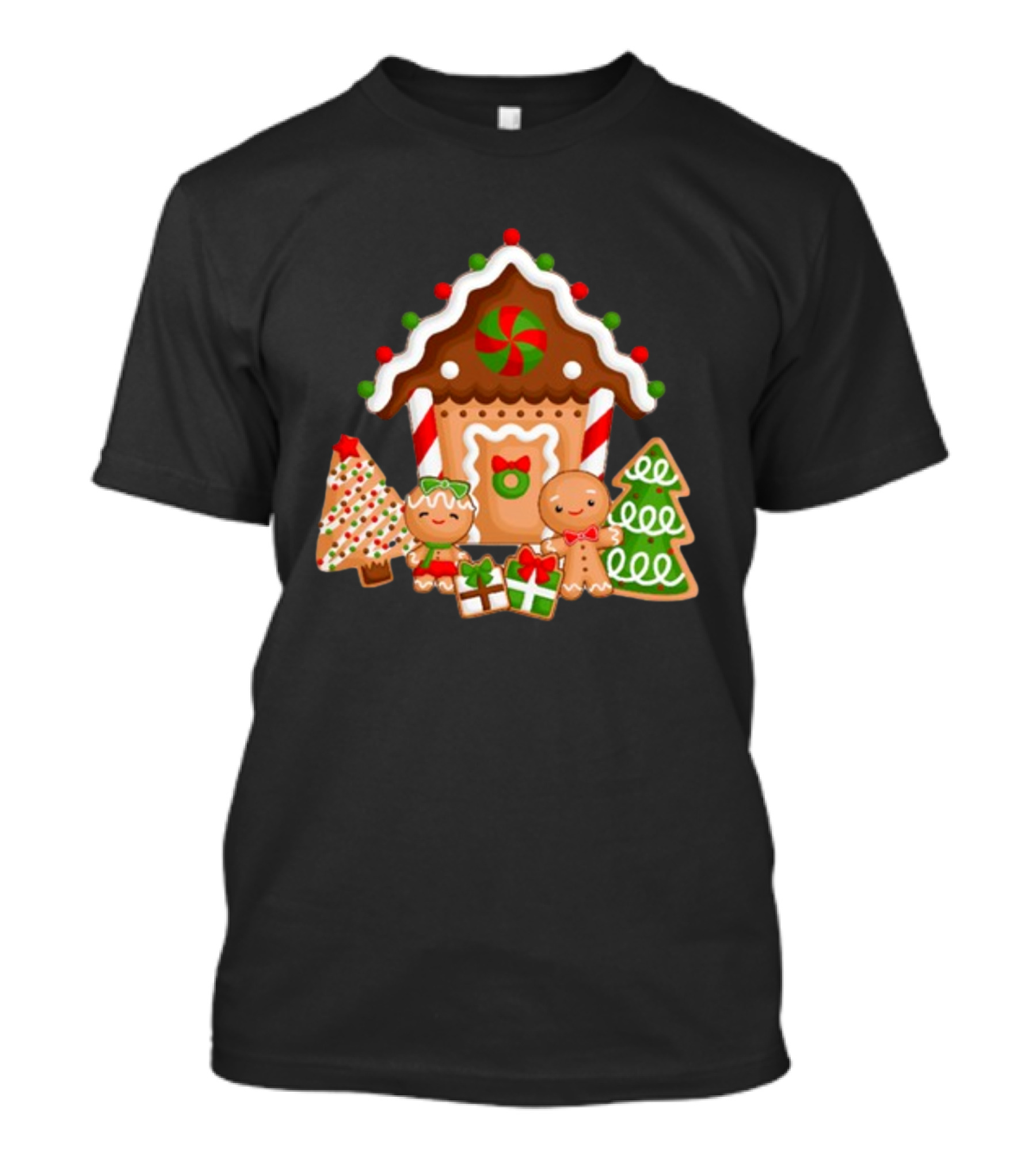 Gingerbread House Christmas With Peppermint And Cookie Decorations T-Shirt