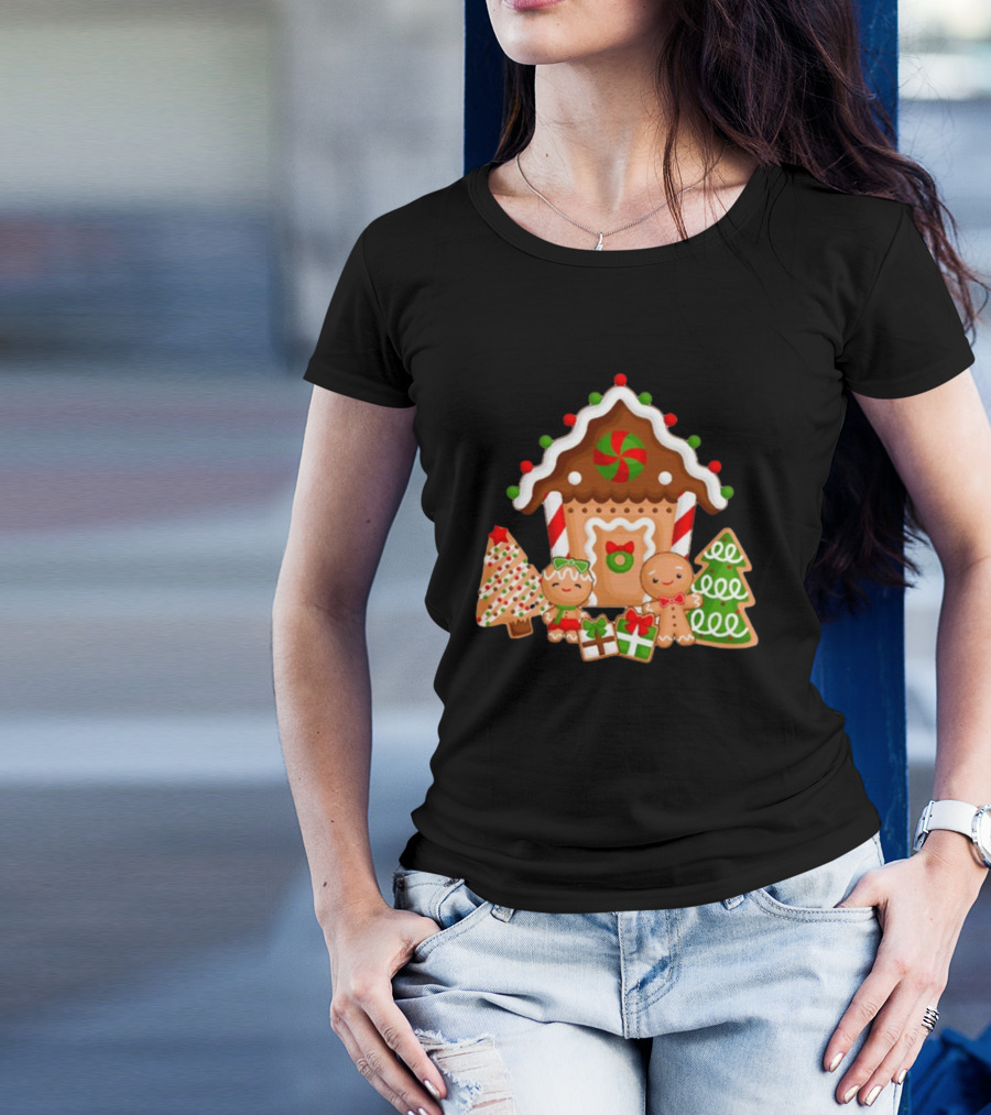 Gingerbread House Christmas With Peppermint And Cookie Decorations T-Shirt