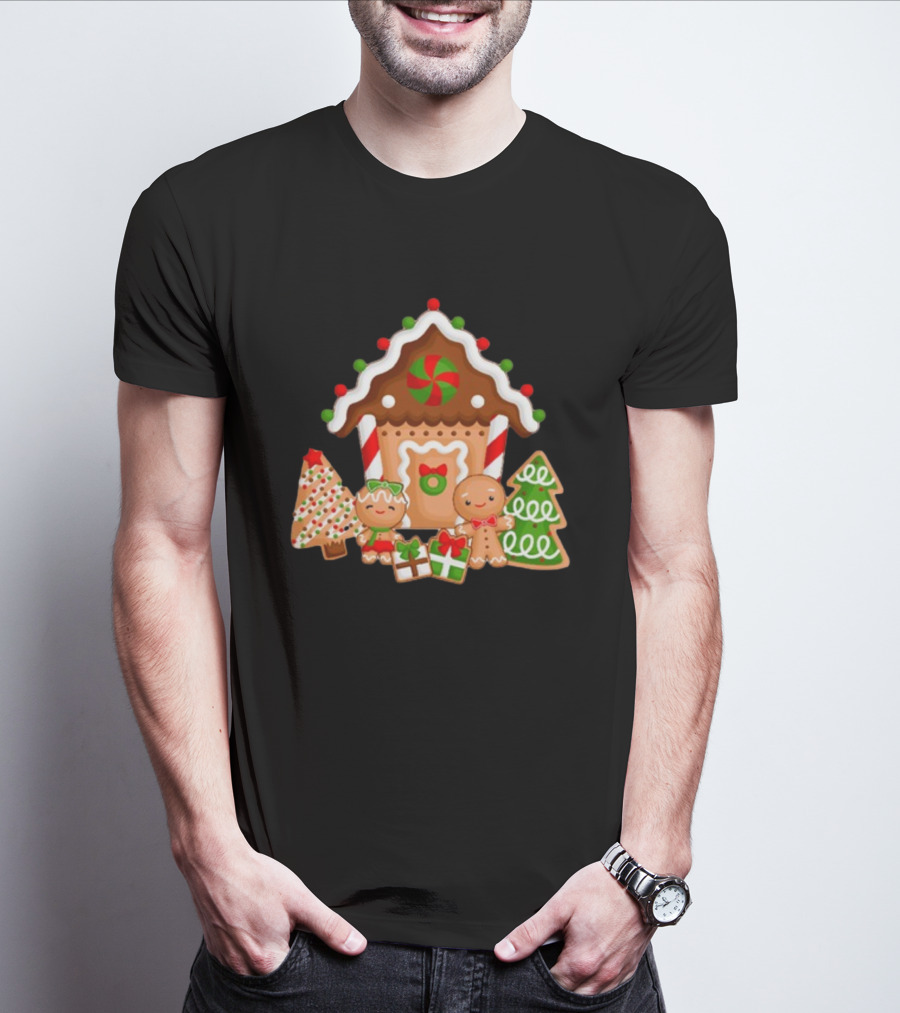 Gingerbread House Christmas With Peppermint And Cookie Decorations T-Shirt