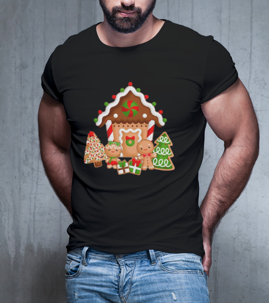 Gingerbread House Christmas With Peppermint And Cookie Decorations T-Shirt