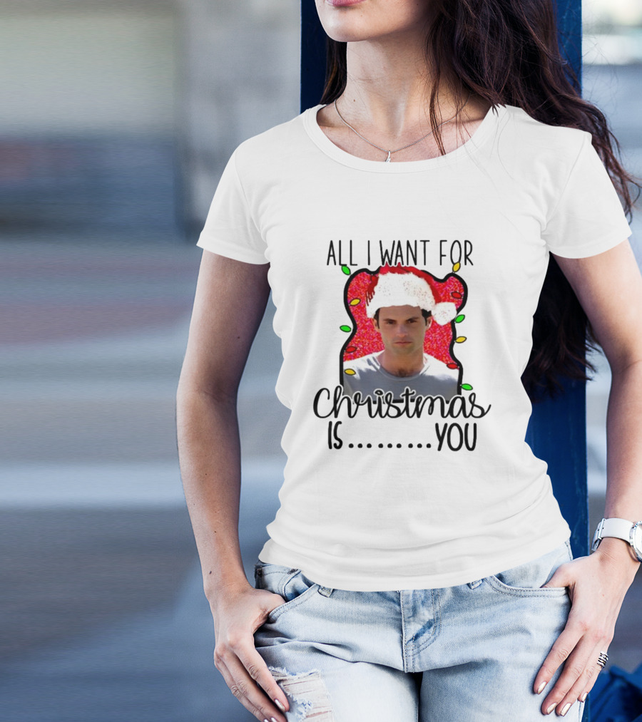 Joe Goldberg Santa Hat All I Want For Christmas Is You Christmas Lights T-Shirt