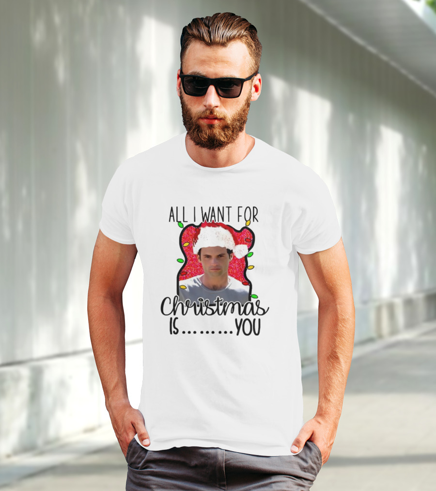 Joe Goldberg Santa Hat All I Want For Christmas Is You Christmas Lights T-Shirt