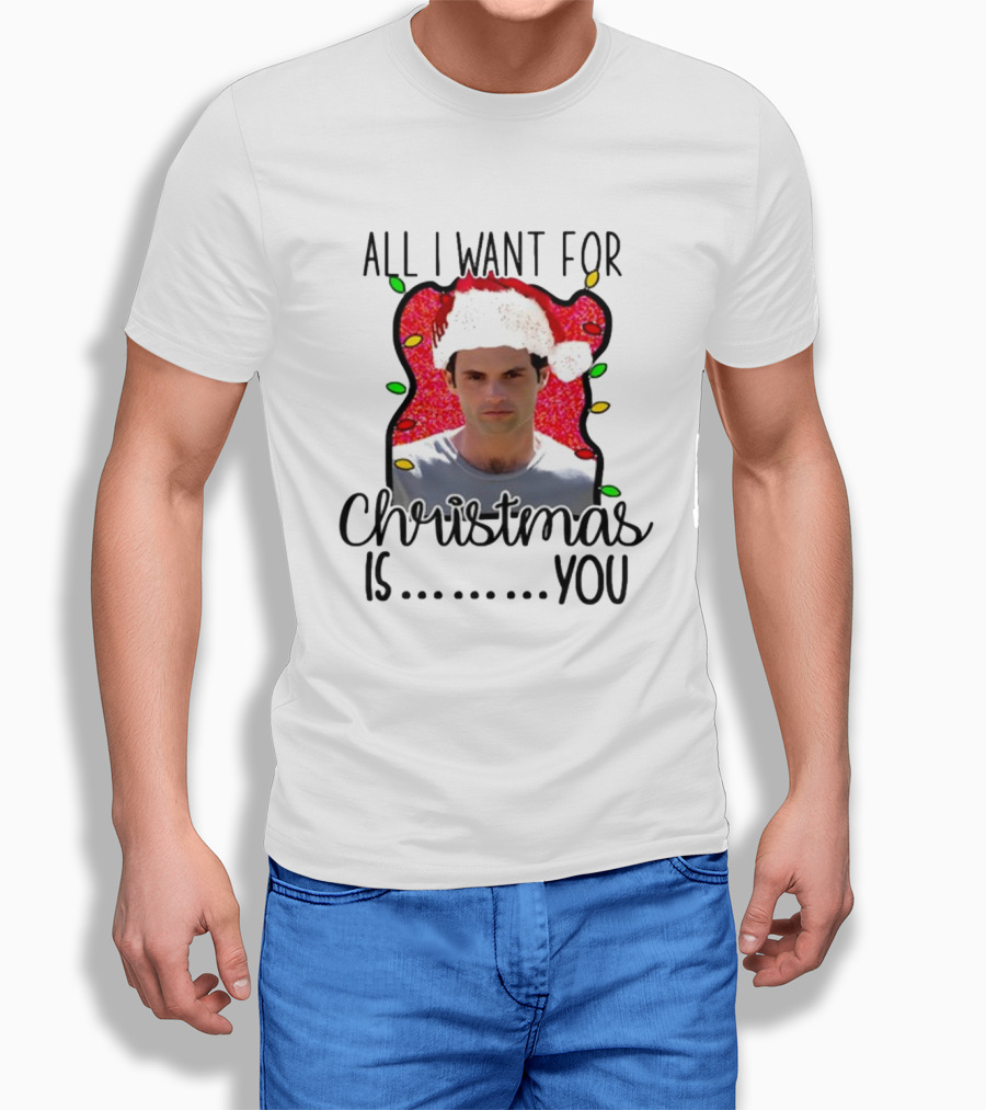 Joe Goldberg Santa Hat All I Want For Christmas Is You Christmas Lights T-Shirt