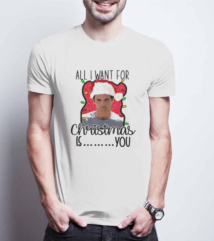 Joe Goldberg Santa Hat All I Want For Christmas Is You Christmas Lights T-Shirt