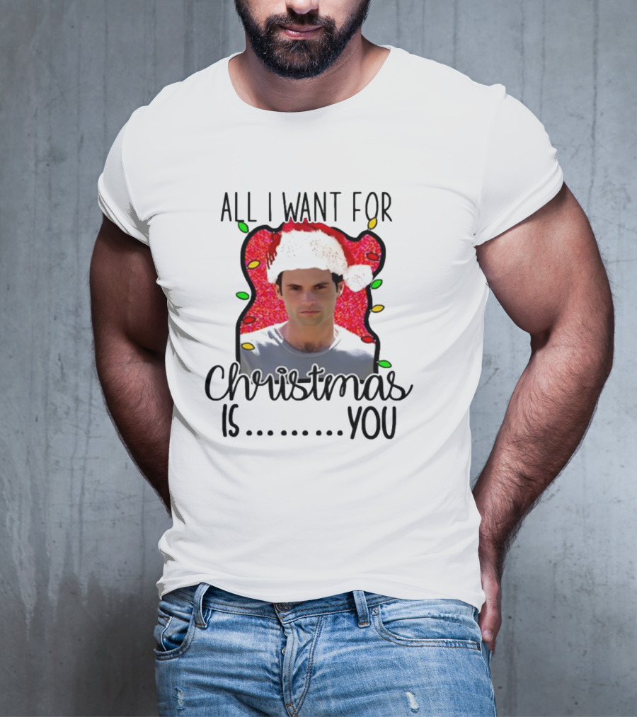 Joe Goldberg Santa Hat All I Want For Christmas Is You Christmas Lights T-Shirt