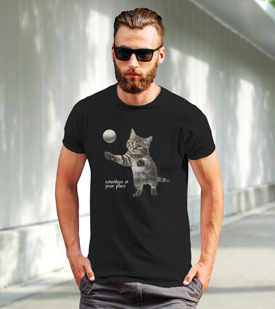No Sleep Records Cat Playing Tennis Ball Saturdays At Your Place T-Shirt