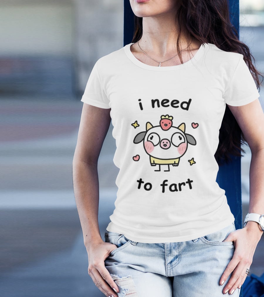 Stinky Katie I Need A Fart Cute Cartoon Pig With Hearts And Stars T-Shirt